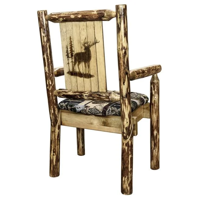 Glacier Country Captains Chair, Woodland Upholstery with Laser Engraved Elk Design