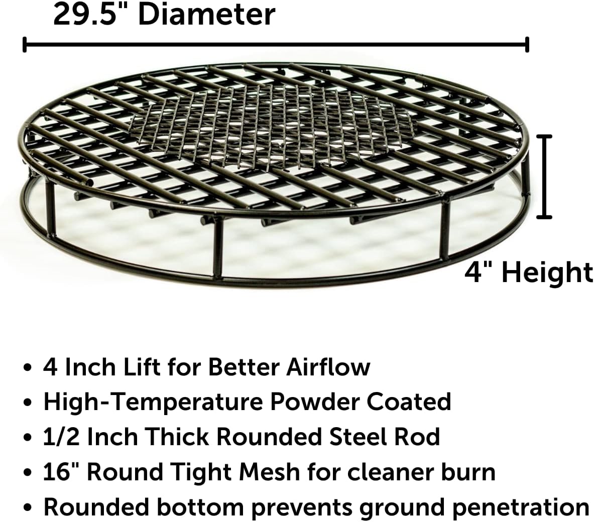 Walden Backyards Fire Pit Grate Round Premium Heavy Duty Steel Grate with Ember Catcher for Outdoor Fire Pits (29.5)