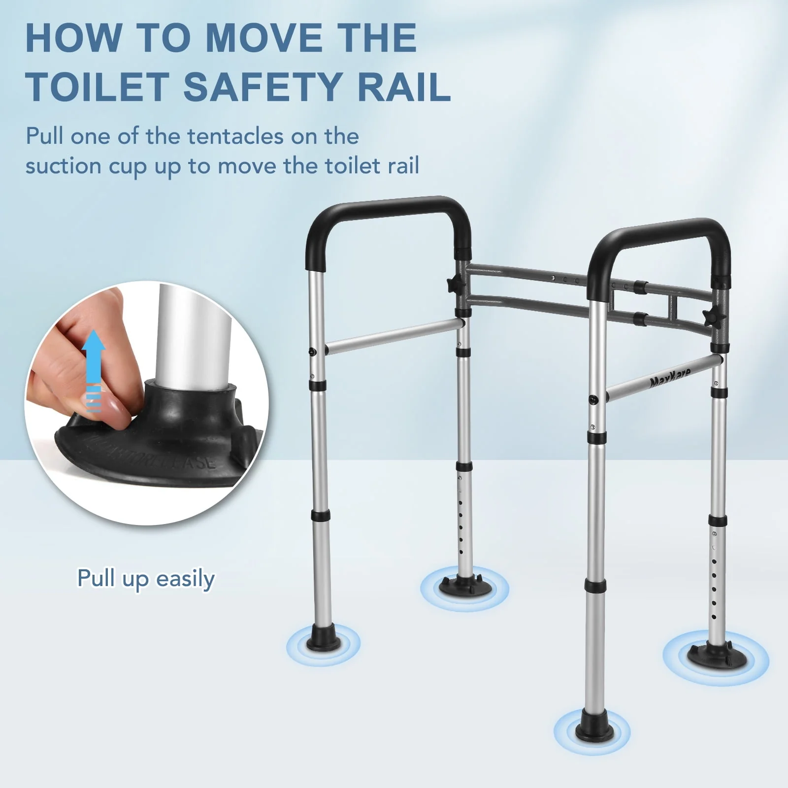 MaxKare Toilet Safety Rail for Elderly and Handicap, 7 adjustable Height & Width, Support up to 300lbs, Gray & Black