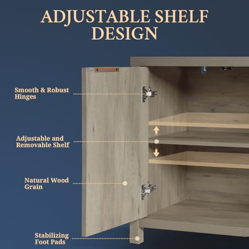 Fluted Sideboard Buffet Cabinet with Storage, 56" Large Buffet Modern Credenza with Adjustable Shelves