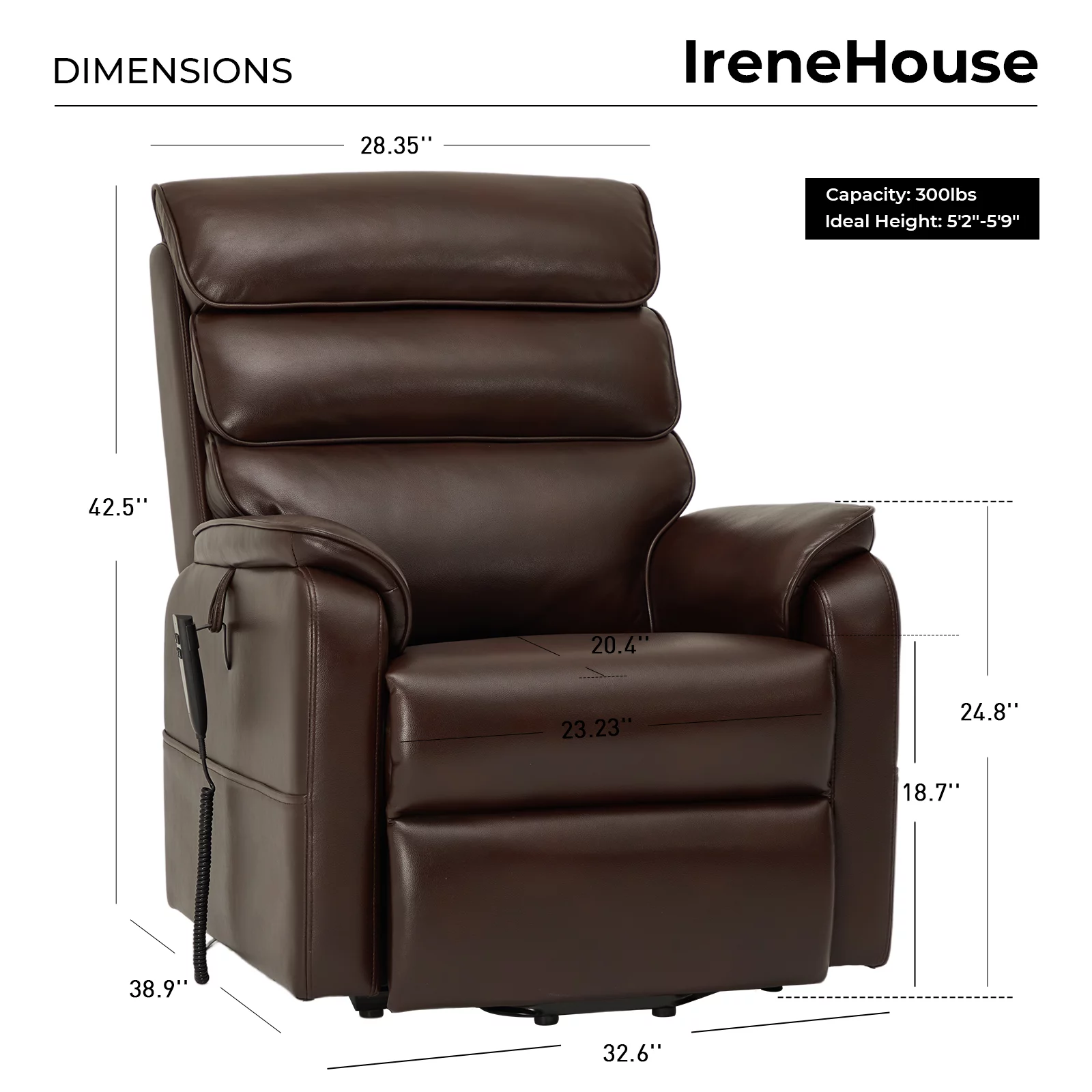 Dual Motor Lift Recliner with Massage Heating (Brown Faux Leather-9188)