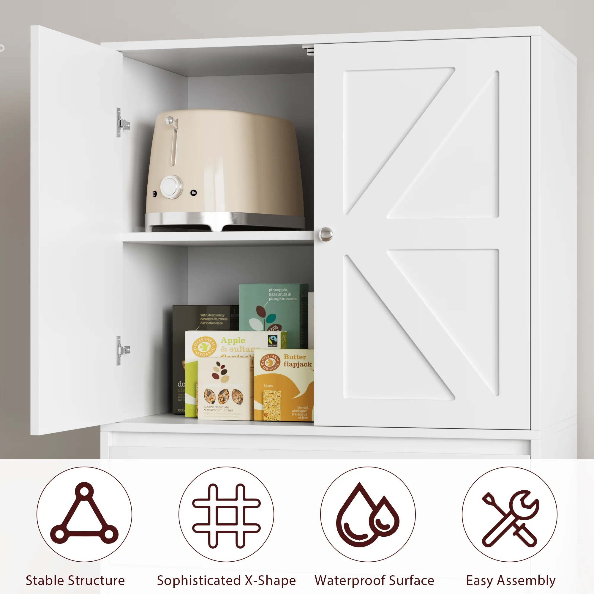 Homfa 64.2'' Tall Farmhouse Kitchen Pantry Storage Cabinet, 4 Drawer Wood Freestanding Storage Cabinet for Home Office Small Spaces, White