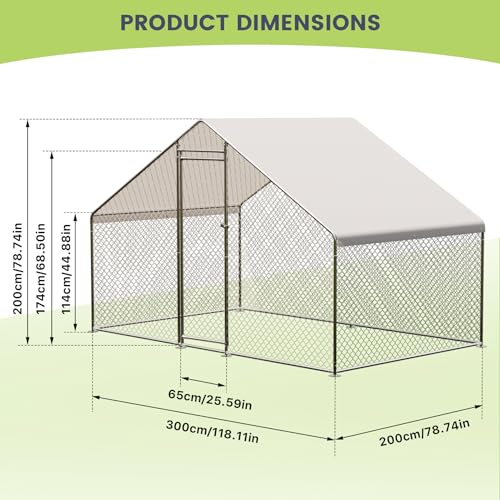Large Metal Chicken Coop, Large Chicken Pen, Chicken Runs for Yard with Waterproof and Anti-UV Cover, Duck Rabbit House Outdoor (9.8'