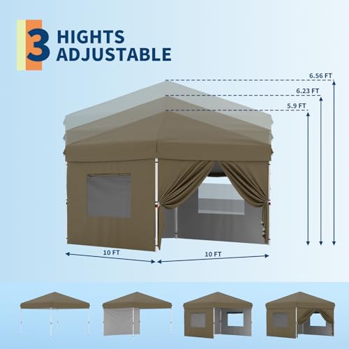 10'x10' Pop Up Canopy Tent with 4Pcs Sidewalls, Portable Instant Commercial Canopy with 4 Stakes, 4 Ropes, 4 Sandbags for Farmers'