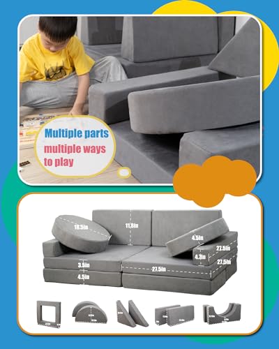 Kids Sofa Couch 15PCS - Modular Toddler Play Couch with Removable Cover, Multifunctional Kids Couch for Playroom Bedroom