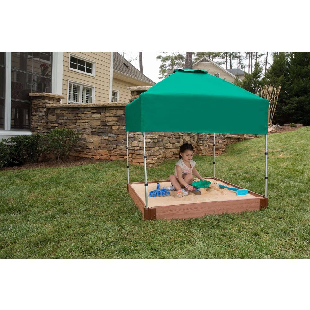 Frame It All Tool-Free Classic Sienna 4ft. x 4ft. x 5.5in. Composite Square Sandbox Kit with Telescoping Canopy/Cover - 1x22 Pro