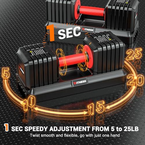 Adjustable Dumbbells Set of 2, 1-Sec Adjustable Weights Dumbbells Set, 5 in 1 Free Dumbbell with Anti-Slip Texture Handle