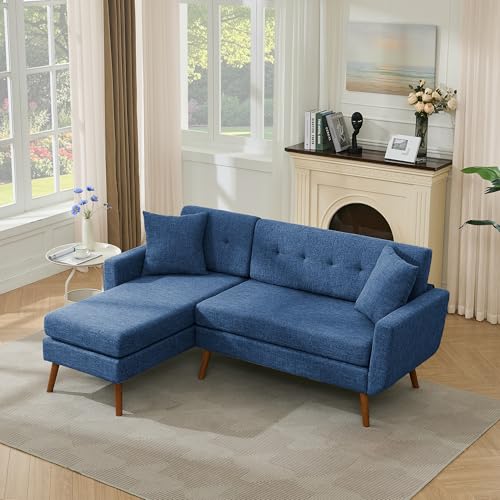 Tbfit L Shaped Couch Sofa, 80" W Mid-Century Modern Sectional Couches, 3 Seater Sofas with Wide Chaise Lounge & Two Pillows