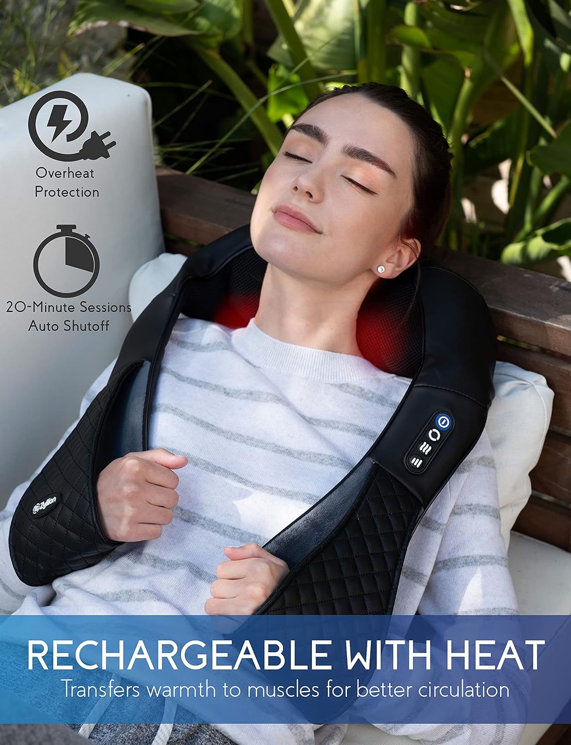 Zyllion Shiatsu Back and Neck Massager - Cordless Rechargeable 3D Kneading Deep Tissue Massage with Heat for Home, Office, Car