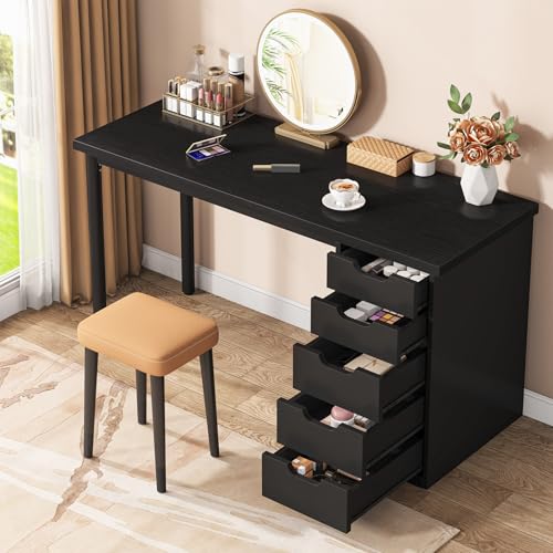 Tribesigns 47 inches Vanity Desk with 5 Drawers, Rustic Brown Makeup Vanity Table Dressing Table with Storage, Modern Simple Computer Desk for Women