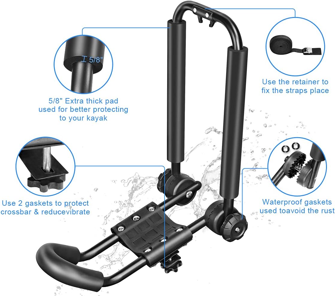 DRSPORTS Two Pairs Universal Foldable J-Bar Kayak Rack Folding Car Roof Top Carrier for Canoe, SUP, Kayaks
