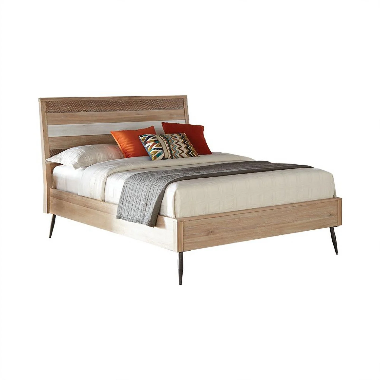 Maklaine 4-piece Farmhouse Wood Eastern King Bedroom Set in Brown