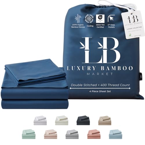 Luxury Bamboo Market | Queen Size Bed Sheet Set | 100% Viscose Made from Bamboo | Organically Grown | Ultra Soft | Cooling Sheets for Hot Sleepers |