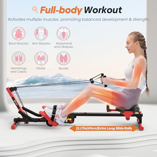 Rowing Machine, 4 in 1 Rowing and Ab Machine with 2 Levels of Workout Resistance