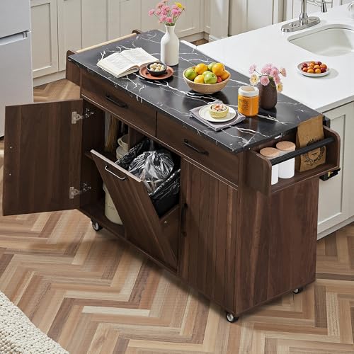 Kitchen Island Cart with Trash Can Storage