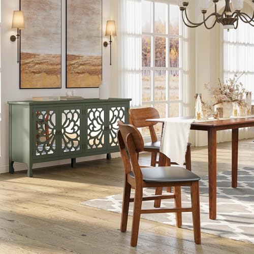 RoyalCraft Buffet Cabinet with Mirror Butterfly Carved Door, 63'' Sideboard Cabinet with Adjustable Shelves