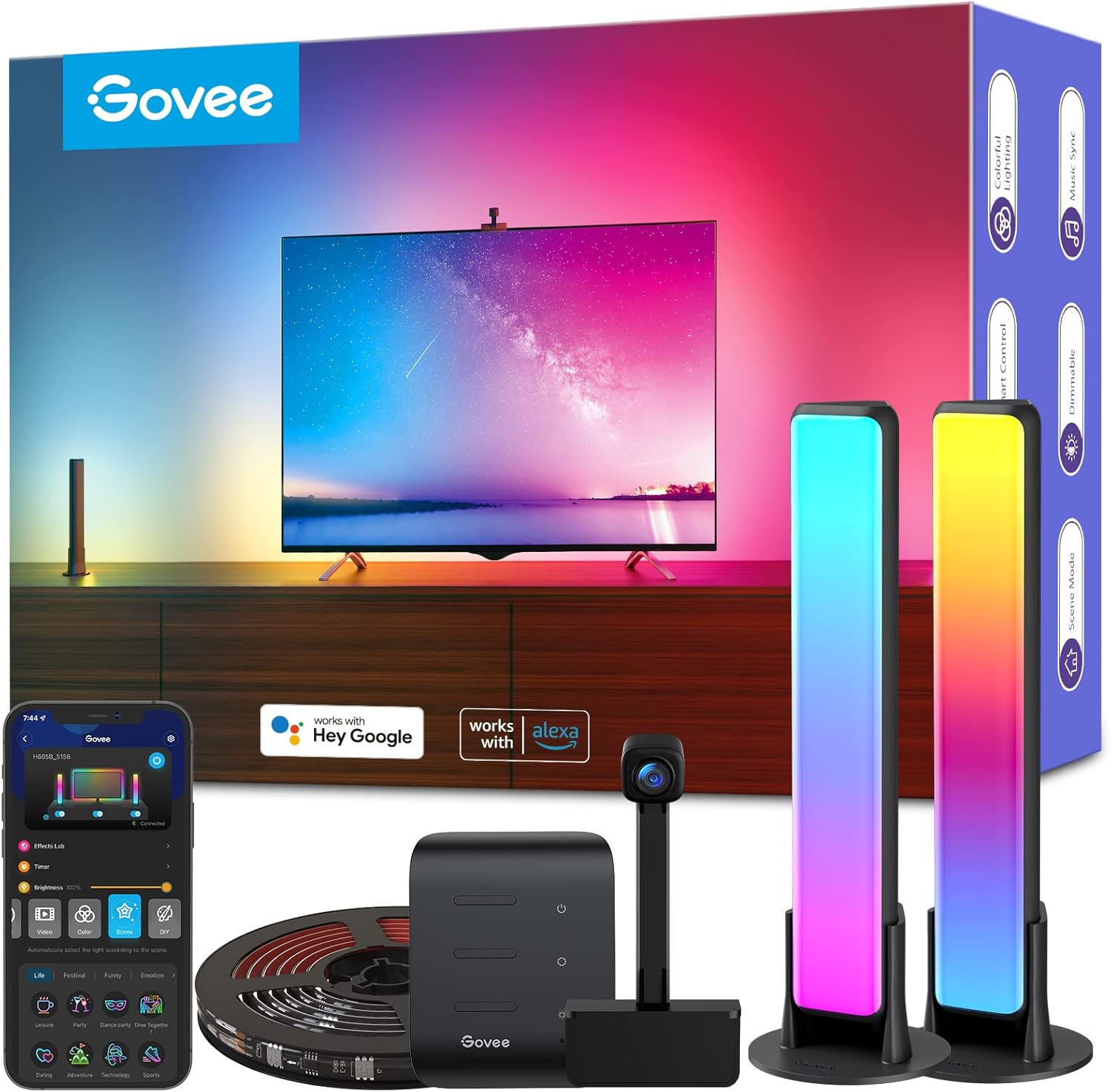 Govee LED Strip Lights & Light Bars with Camera, Smart Wi-Fi RGBIC DreamView T1 Pro LED Lights for TV (55-65 inches)