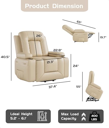 GarveeHome Power Lift Recliner Chair - Heat and Massage, Faux PU Electric Lift Recliner for Elderly & Mobility Impaired, Adjustable Back and Legs