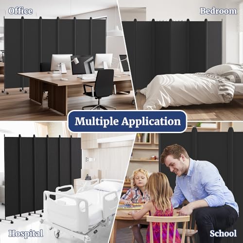 Kokorona 6 Panel Room Divider, 6FT Tall Rolling Privacy Screen with Lockable Wheels, Folding Wall Dividers Portable Room Divider for Room Separation