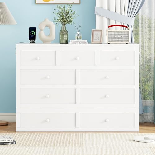 Queen Murphy Bed with Desk and Removable Shelves on Each Side, Murphy Bed Chest Murphy Bed Frame w/USB Port for Home Office, Studio or Guest Room