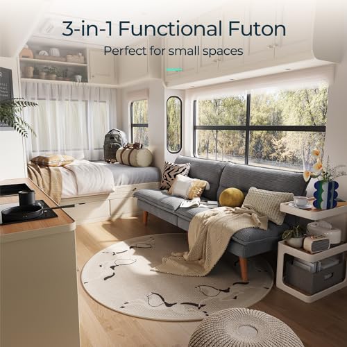 Futon Sofa Bed, 71‘’ Corduroy Fabric Futon Couch, Convertible Recliner Folding Sleeper Sofa, Adjustable Backrest, Small Futon for Small Rooms, RV
