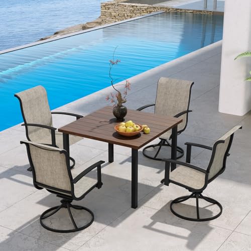 Grand patio 7-Piece Patio Dining Set for 6, Outdoor Dining Set with Swiviel Patio Chairs & 1 Rectangular Woodgrain Dining Table with Umbrella Hole