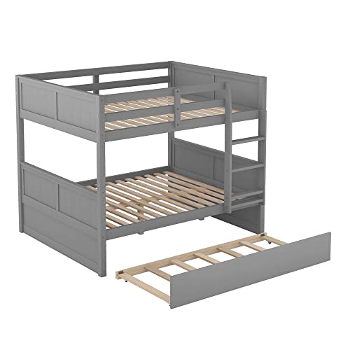SOFTSEA Twin Over Full Bunk Bed with Slide, Solid Wood Bunk Beds with Stairs for Kids