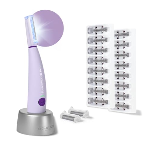 Michael Todd Beauty Sonicsmooth Pro+ Dermaplane Razor for Women Face + Eyebrow trimmer Dermaplaning System w/LED Light Peach Fuzz Remover -16