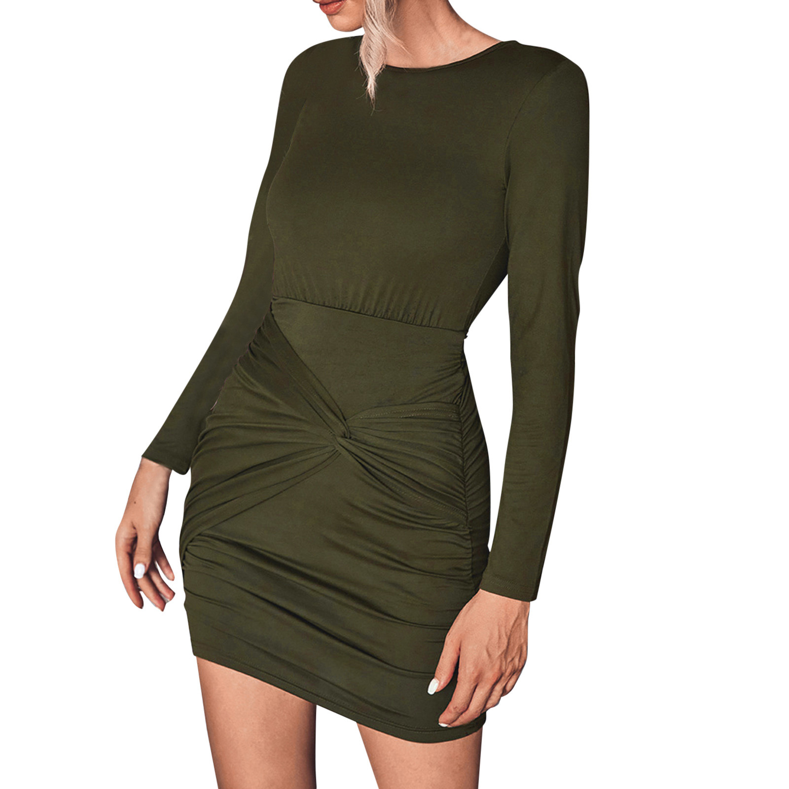 SZXZYGS Spring Dresses for Women 2024 Midi Wedding Guest Ladies Classic Solid Color Casual Crew Neck Dress 2024 Women Dresses