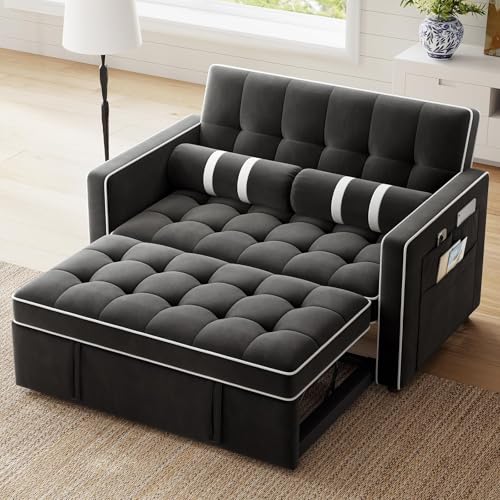 Marsail Sofa Bed, 3-in-1 Convertible Sleeper Sofa, Futon Couch with USB Charging, Side Pockets & Adjustable Backrest, Pull Out Couch for Living Room