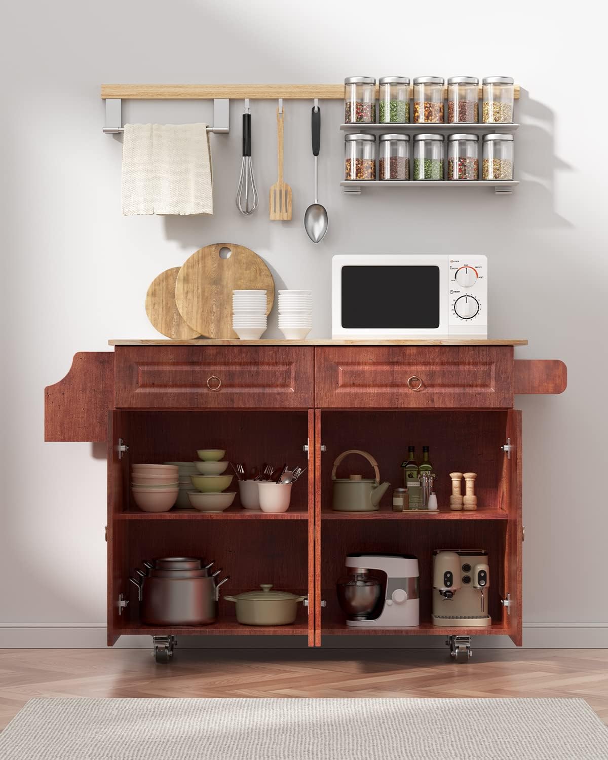 Qsun Kitchen Island with Drop Leaf Countertop