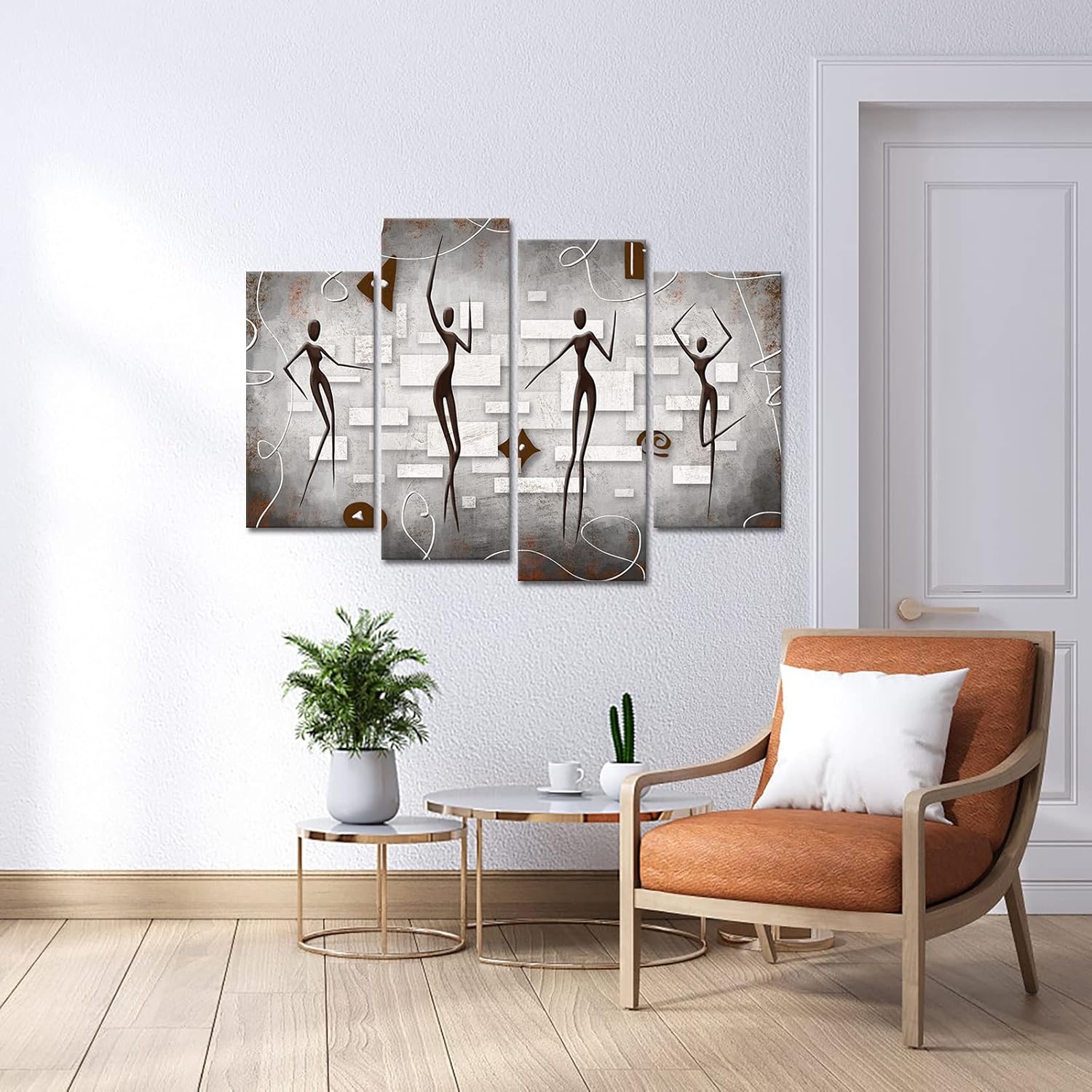 RyounoArt 4 Piece African American Canvas Wall Art Dancing Black Women Painting Pictures Abstract Modern Prints Minimalist Artwork for Living Room