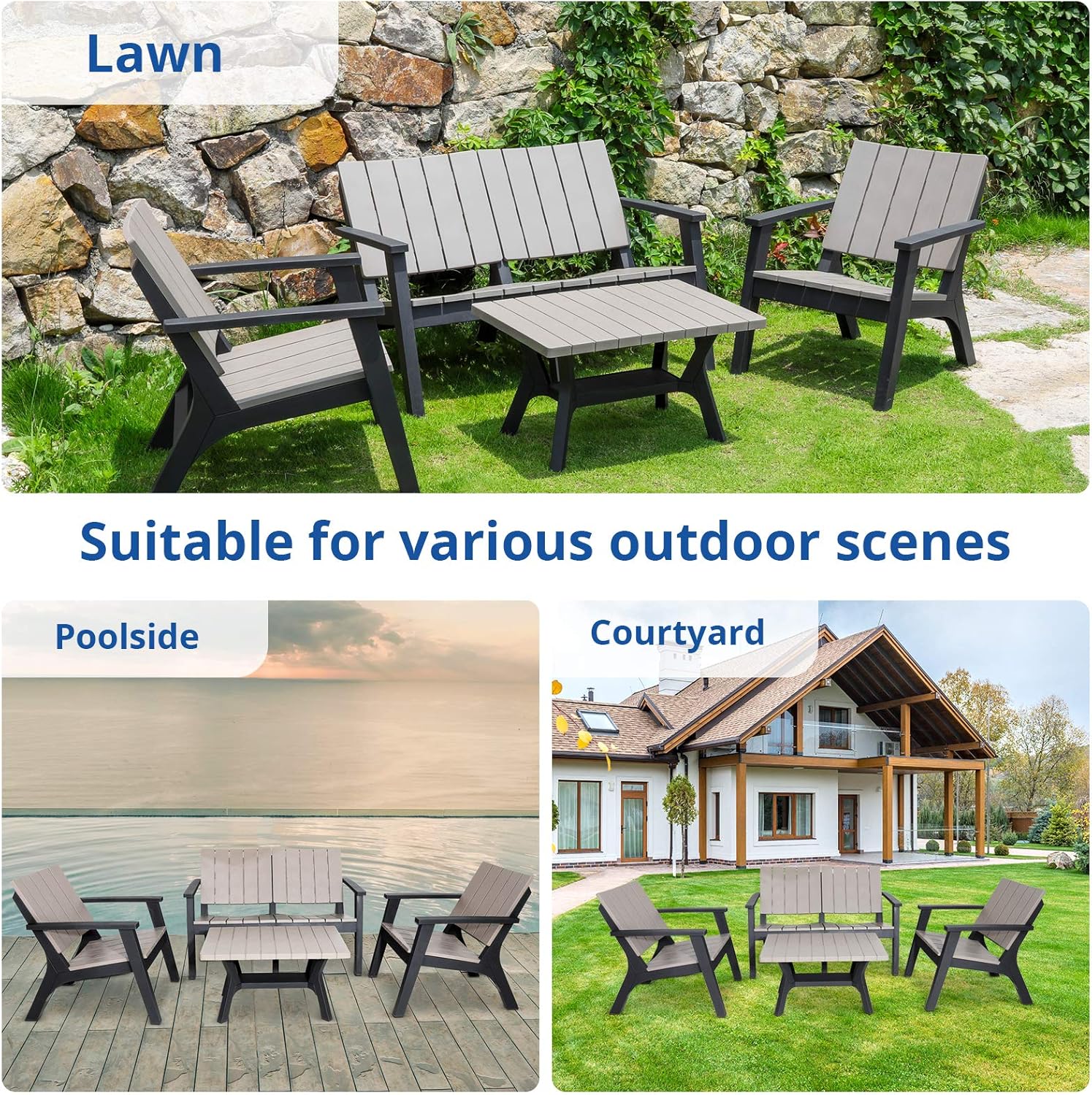 Cozy Castle 4 Pieces Patio Furniture Sets, Resin Outdoor Table and Chairs, Patio Conversation Sets, Patio Sets, Outdoor Seating, Lawn and Garden
