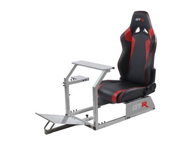 GTR Simulator GTA Model Silver Frame with Black/Red Real Racing SEAT, Driving Simulator Cockpit Gaming Chair with Gear Mount