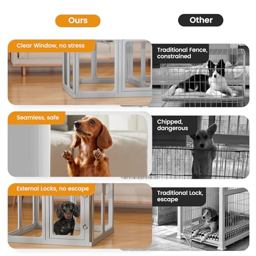 Clear Acrylic Dog Playpen - 11.6 sq.ft, 24" H 10 Planes Transparent Dog Fence Indoor, Sturdy Pet Pen for Puppy/Small Dog/Rabbit/Cat/Pig