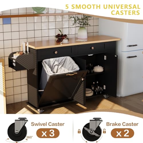 67’’ Movable Kitchen Island with Drop Leaf and Power Outlet, Lockable Sliding Countertop Rolling Island Cart with 2 Large Drawers, Spice, Towel Rack