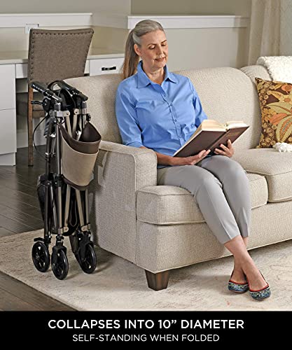 Elite Travel Rollator Short, Junior Foldable and Lightweight 4-Wheel Rolling Walker with Seat for Adults, Seniors, and Elderly