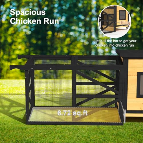 80'' Chicken Coop with Nesting Box, Outdoor Duck Coop, Chicken House for Outside, Wooden Chicken Coops with Run & Waterproof Asphalt Roof