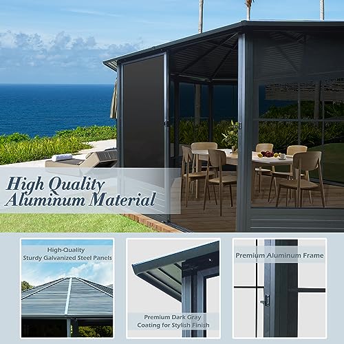 Domi 10' x 10' Hardtop Gazebo Outdoor Metal Gazebo with Galvanized Steel Double Roof Canopy, Curtains and Netting for Patio, Backyard, Deck