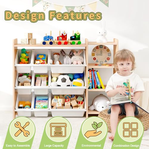 MallBest 4-Tier Kids' Toy Storage Organizer Shelf - 100% Solid Wood