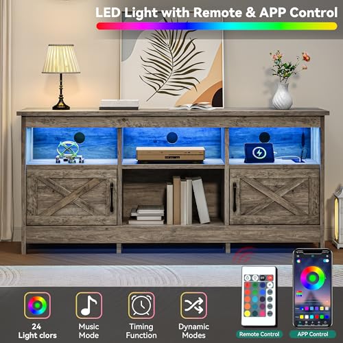 YITAHOME TV Stand for 65 Inch TVs, Entertainment Center with Storage Cabinets, Power Outlet & LED Light