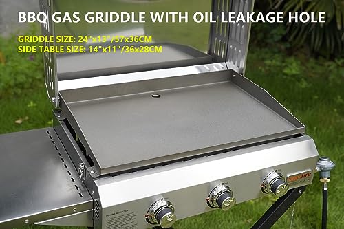 Portable Propane Gas Griddle 3-Burner with Foldable Cart & Side Table, Flat Top Gas Grill Griddle Stove with Lid