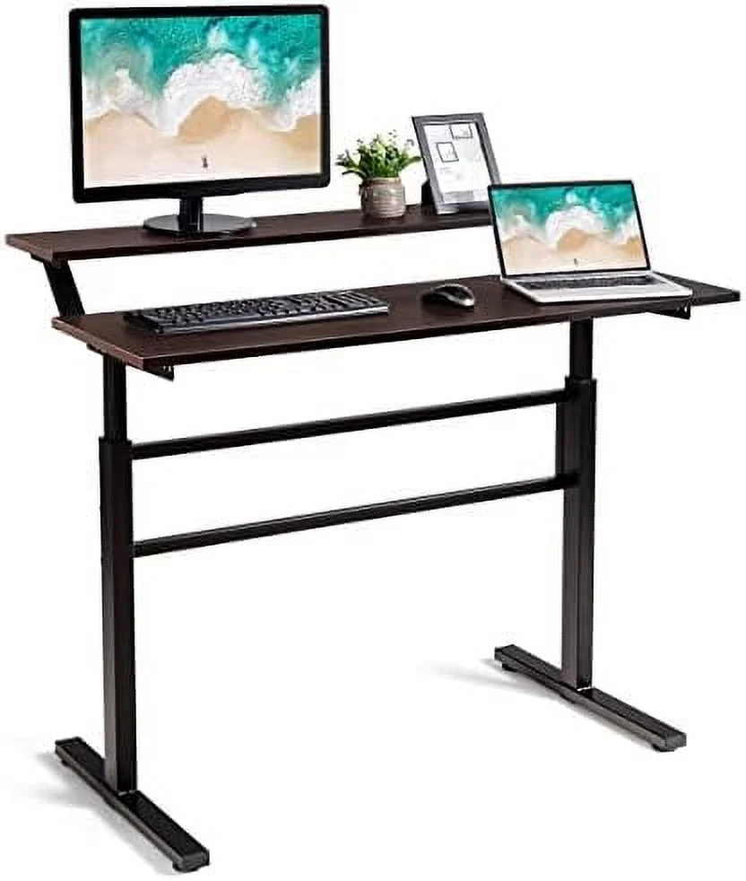 HJZBNONE Standing Desk  2-Tier Height Adjustable Sit to Standing Desk  Computer Desk Workstation with Monitor Stand &amp