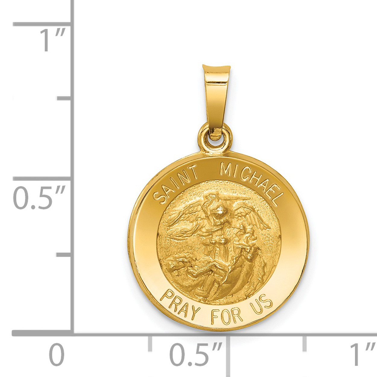 Carat in Karats 14K Yellow Gold Polished And Satin St Michael Medal Hollow Pendant Charm (17mm x 15mm)