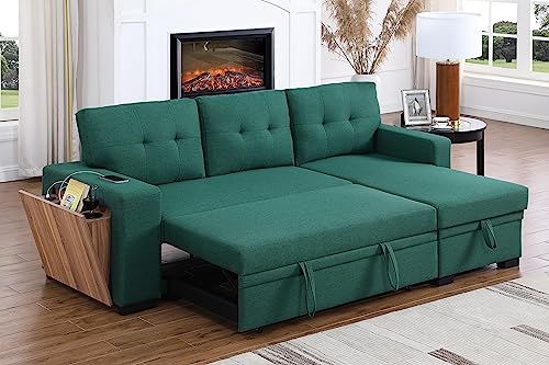 Devion Furniture Regis 4-in-1 Convertible L Shaped Couch with Pull Out Bed and Storage, Sectional Sleeper Sofa with Reversible Chaise for Living Room