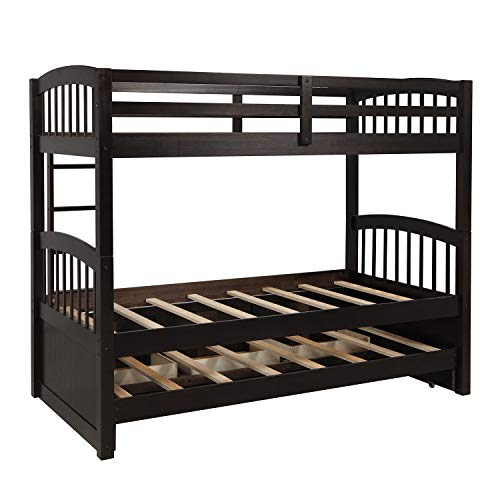 Harper & Bright Designs Twin Over Twin Bunk Bed with Storage Drawers, Solid Wood Bunk Bed Frame with Trundle, for Kids, Teens, Adults (Espresso)