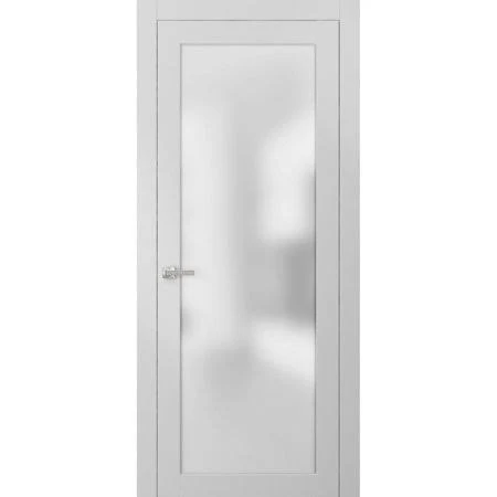 SARTODOORS Lite Frosted Glass Door 32 x 84 | Planum 2102 White Silk | Frames Satin Nickel Hardware | Glass Panel Bedroom