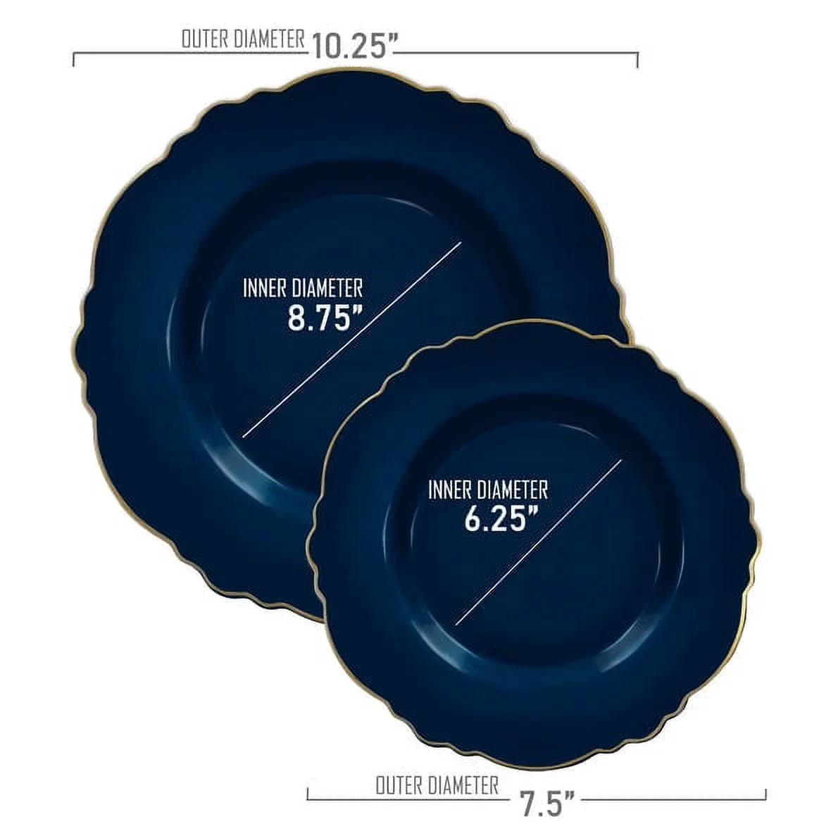 Smarty Navy with Gold Rim Round Blossom Disposable Plastic Wedding Value Set (60 Guests)