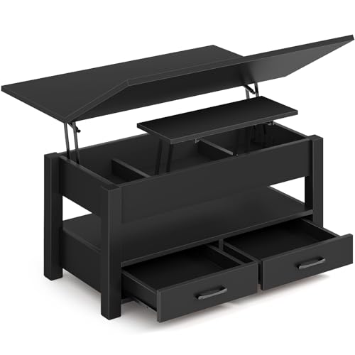 Rolanstar Coffee Table Lift Top, Multi-Function Convertible Coffee Table with Drawers and Hidden Compartment