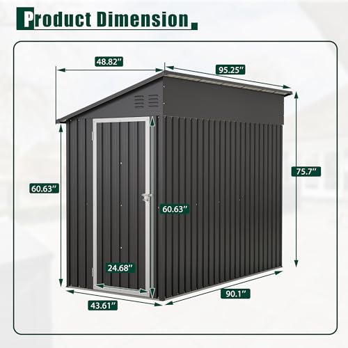 4×8 FT Outdoor Metal Storage Shed,Heavy-Duty Lean to Storage Shed with Floor Base,Garden Tool Metal Storage House W/Lockable Door and 2 Air Vents